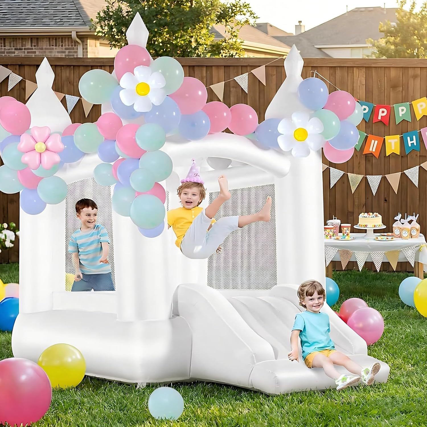 Rumah Loncat Putih untuk Dalam - Kids Outdoor Slide ulasan dan harga