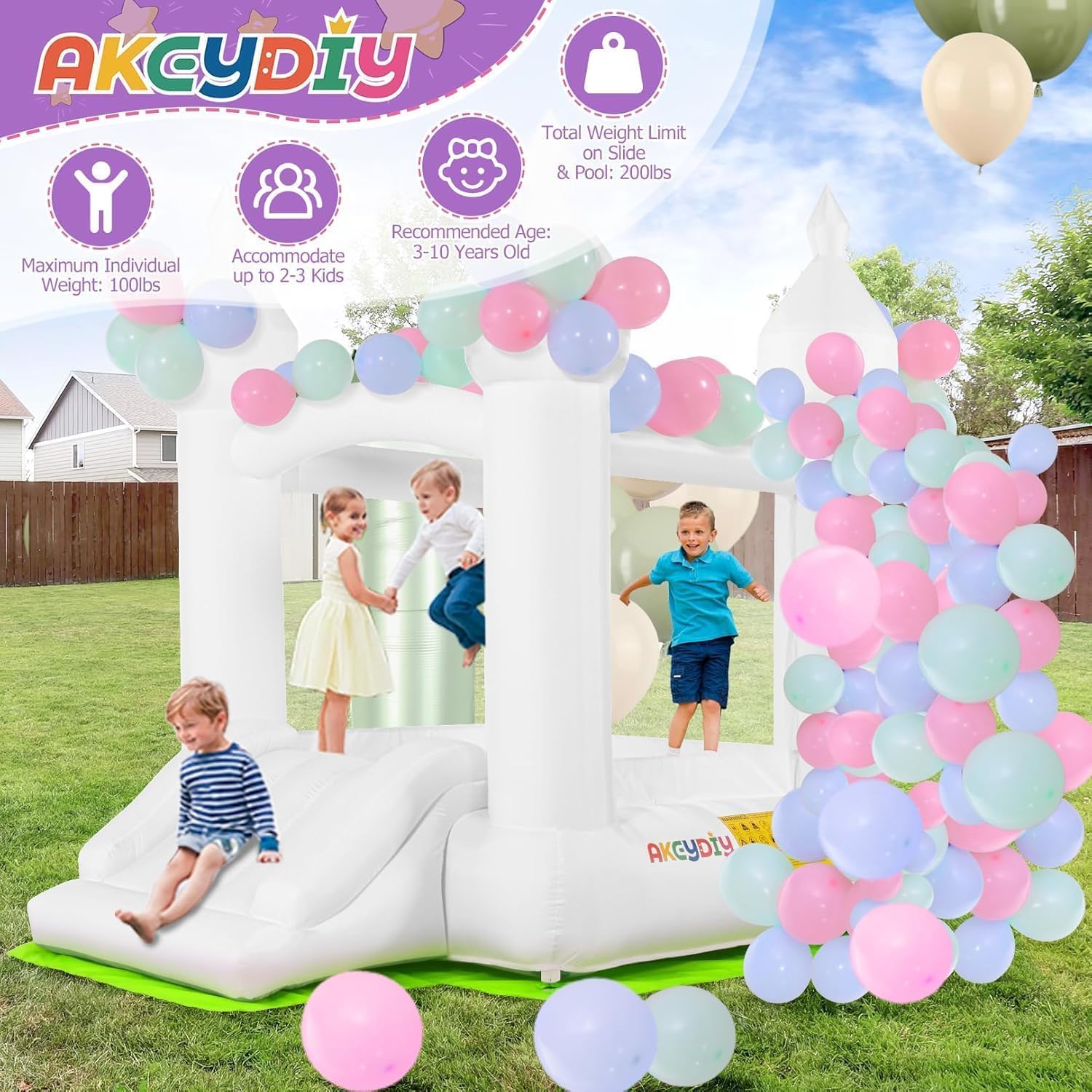 Rumah Loncat Putih untuk Dalam - Kids Outdoor Slide ulasan dan harga