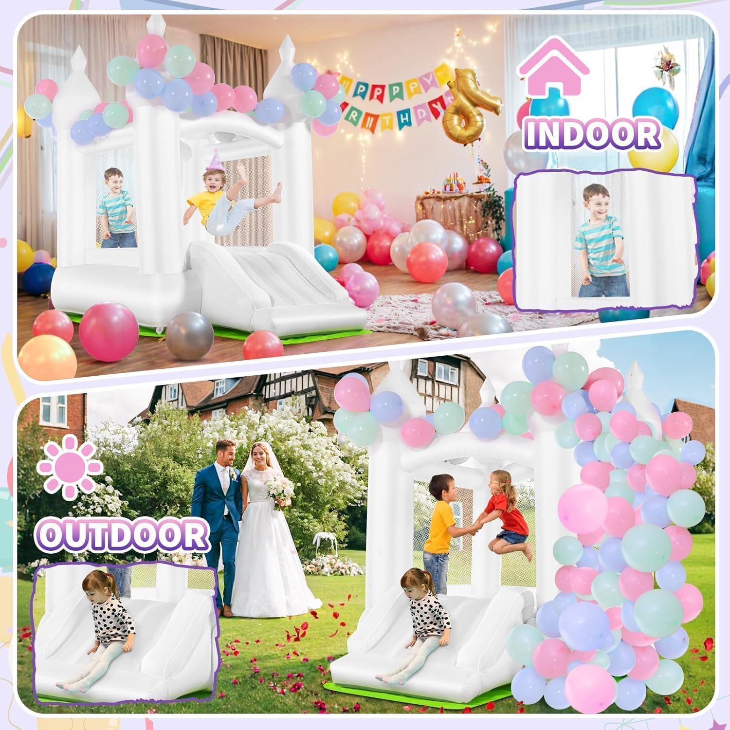 Rumah Loncat Putih untuk Dalam - Kids Outdoor Slide ulasan dan harga