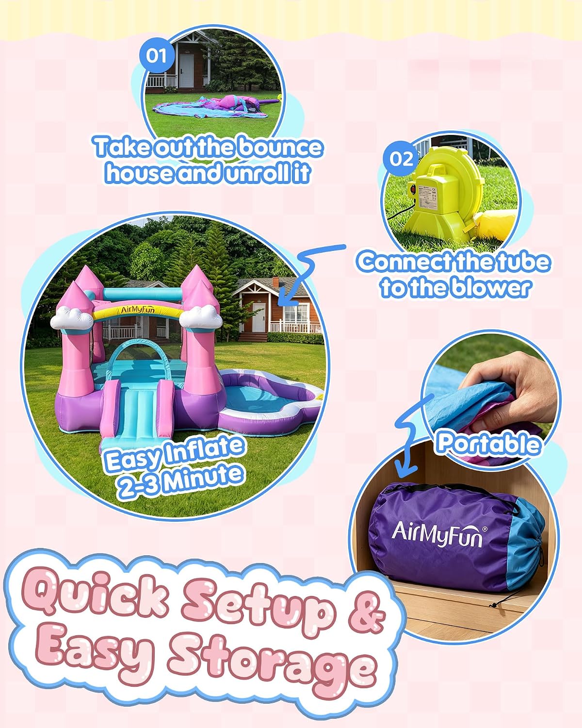 Rumah Loncat Tiup Warna Pink u - Kids Outdoor Slide ulasan dan harga