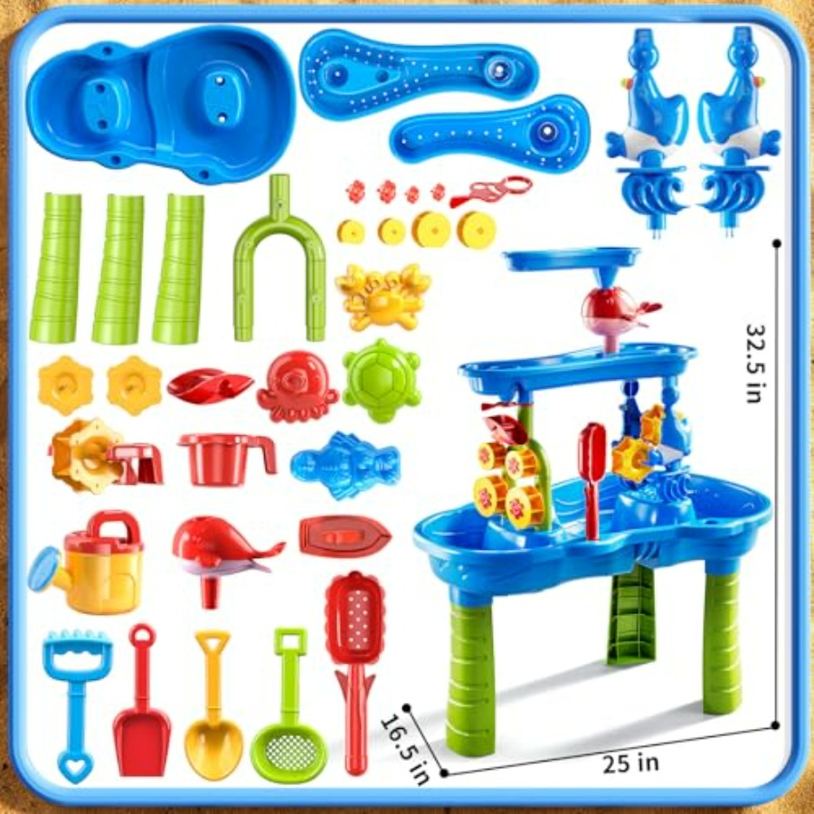 Meja bermain sensorik 3 tingka - Kids Outdoor Sensory Table ulasan dan harga